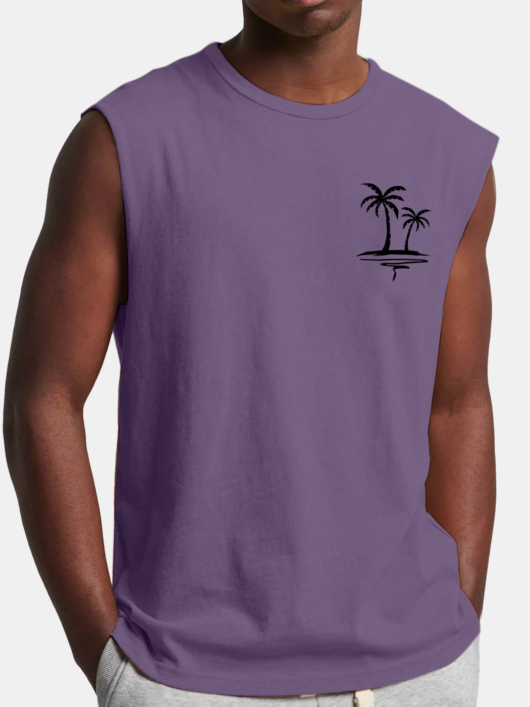 Men's Comfortable And Casual Solid Color Coconut Print Sleeveless T-shirt