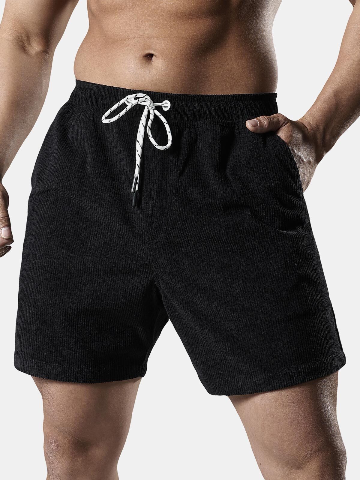 Men's Casual Drawstring Corduroy Pocket Shorts