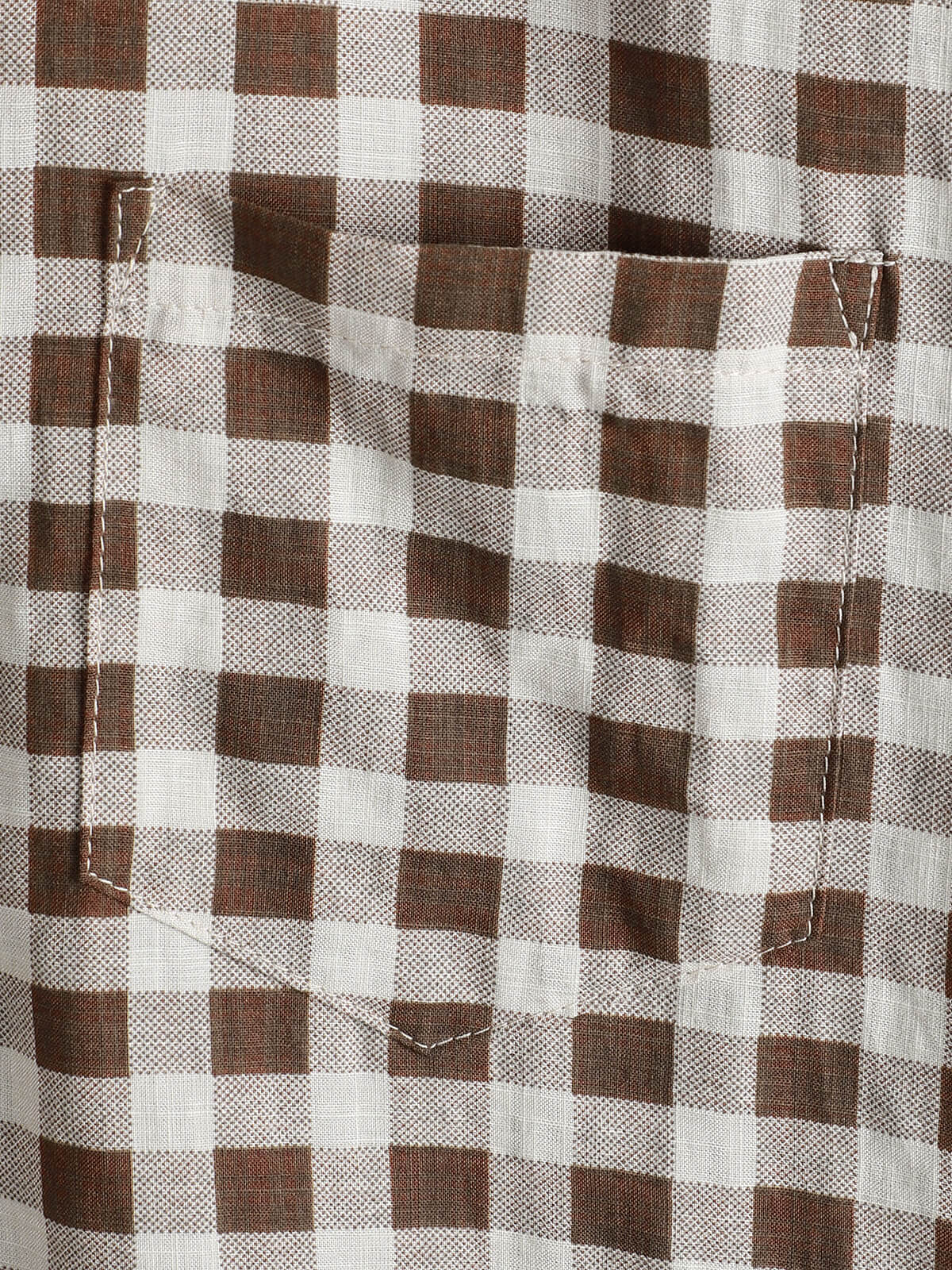 Men's Brown Check Print Cotton Pocket Short Sleeve Shirt