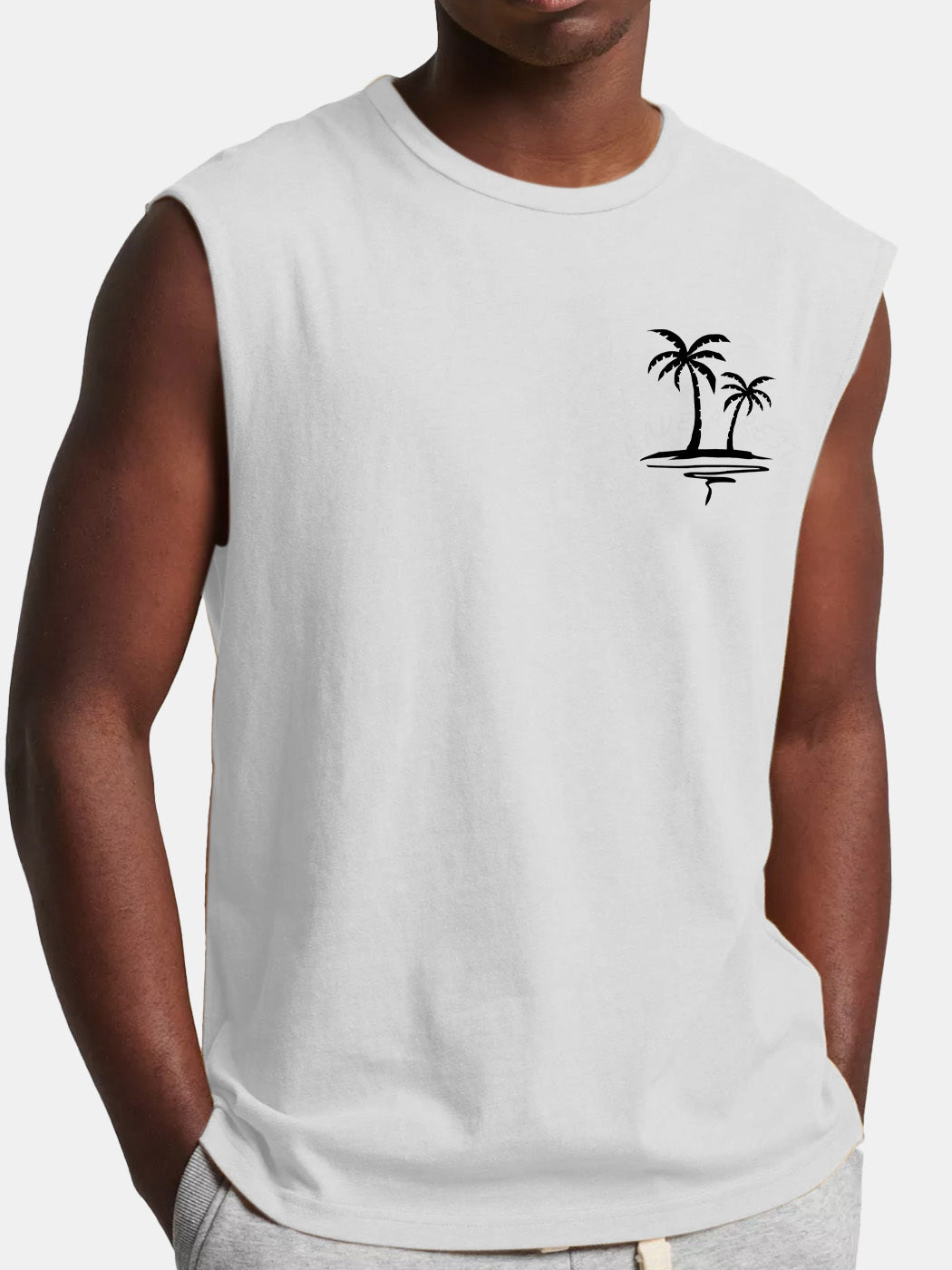 Men's Comfortable And Casual Solid Color Coconut Print Sleeveless T-shirt
