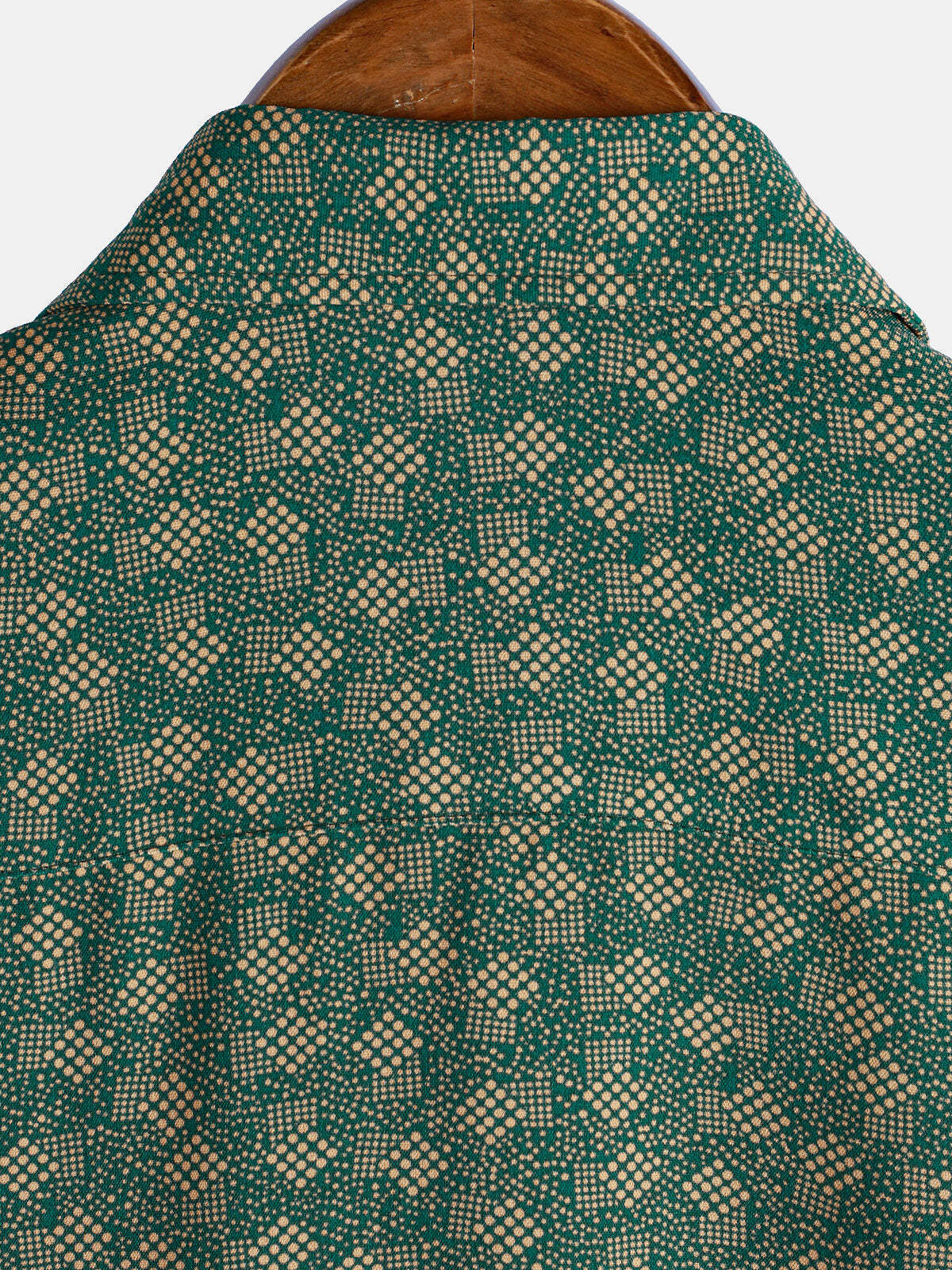 Men's Retro Geometric Print Green Pocket Short Sleeve Shirt