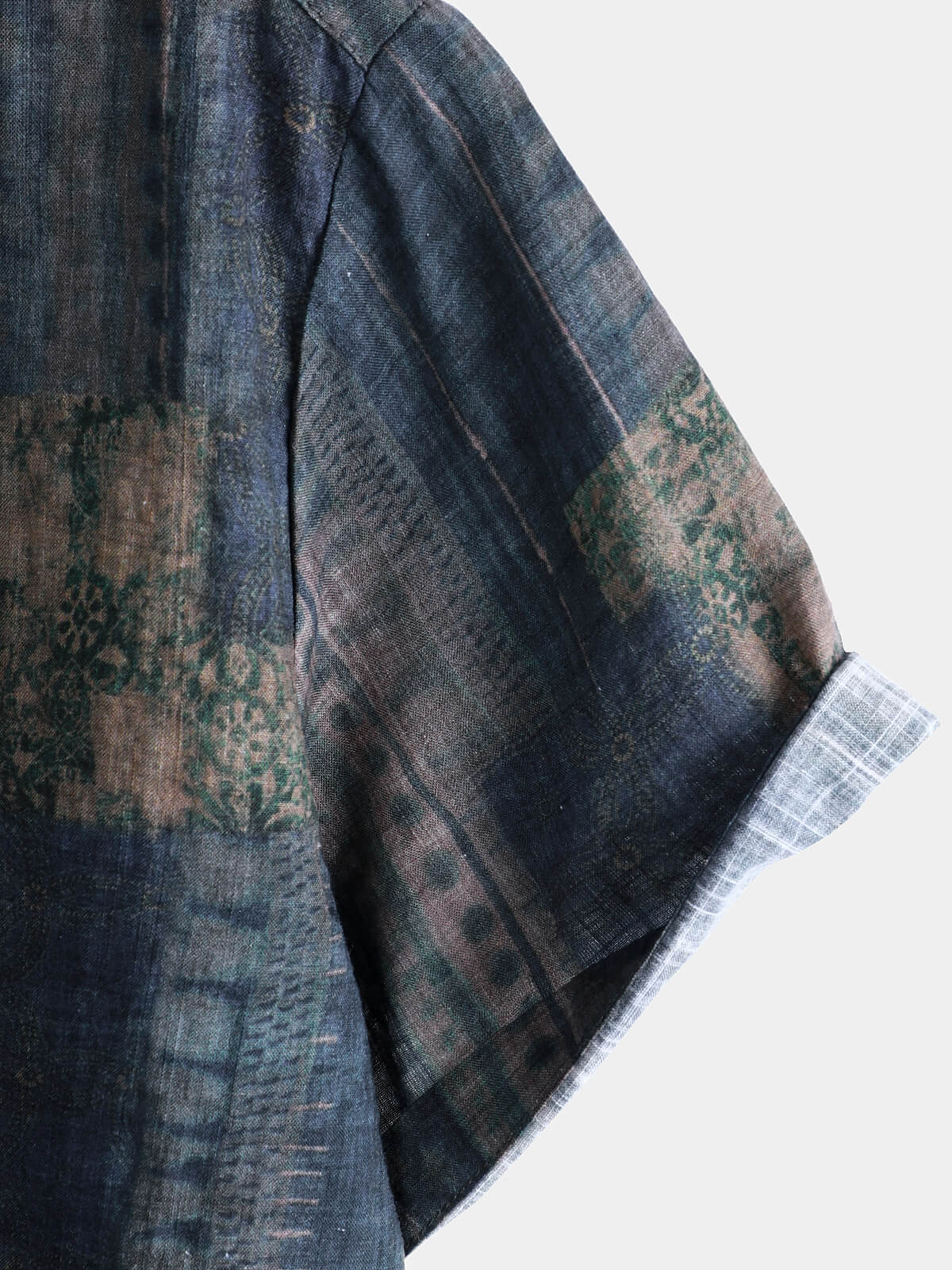Men's Summer Patchwork Print Casual Vintage Short Sleeve Shirt