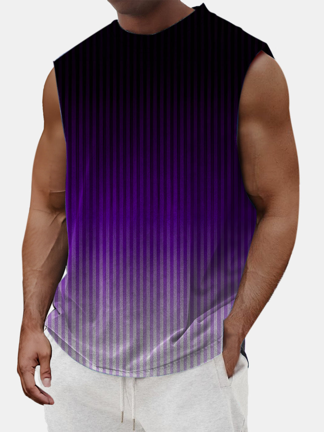 Men's Summer Casual Vertical Stripe Gradient Sleeveless T-shirt