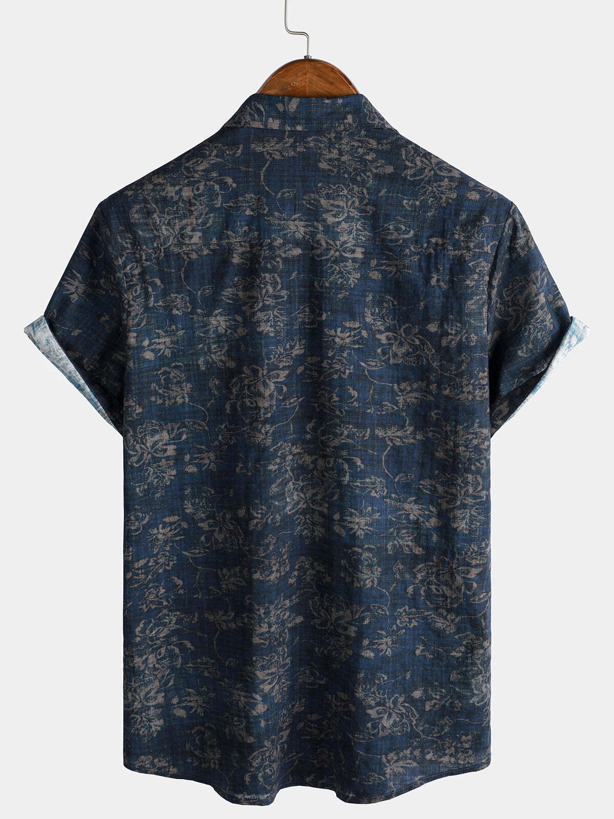 Men's Summer Retro Floral Print Pocket Short Sleeve Shirt