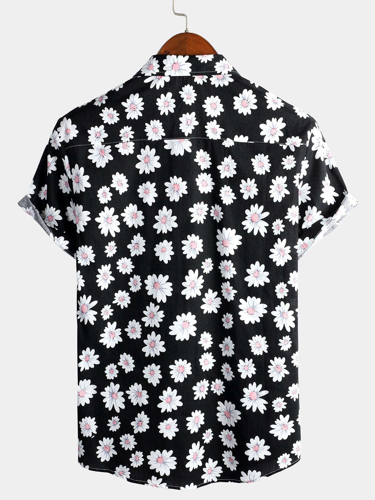 Men's Floral Daisy Print Tropical Hawaiian Cotton Flower Shirt