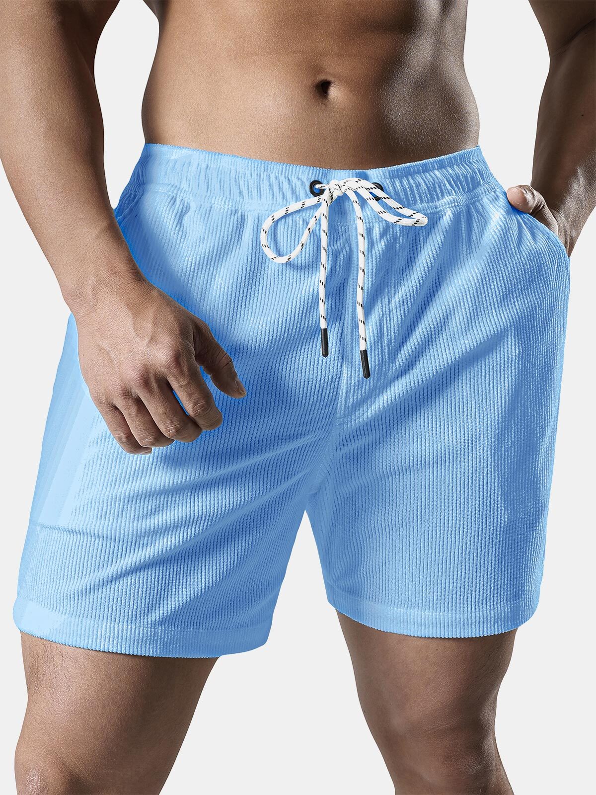 Men's Casual Drawstring Corduroy Pocket Shorts