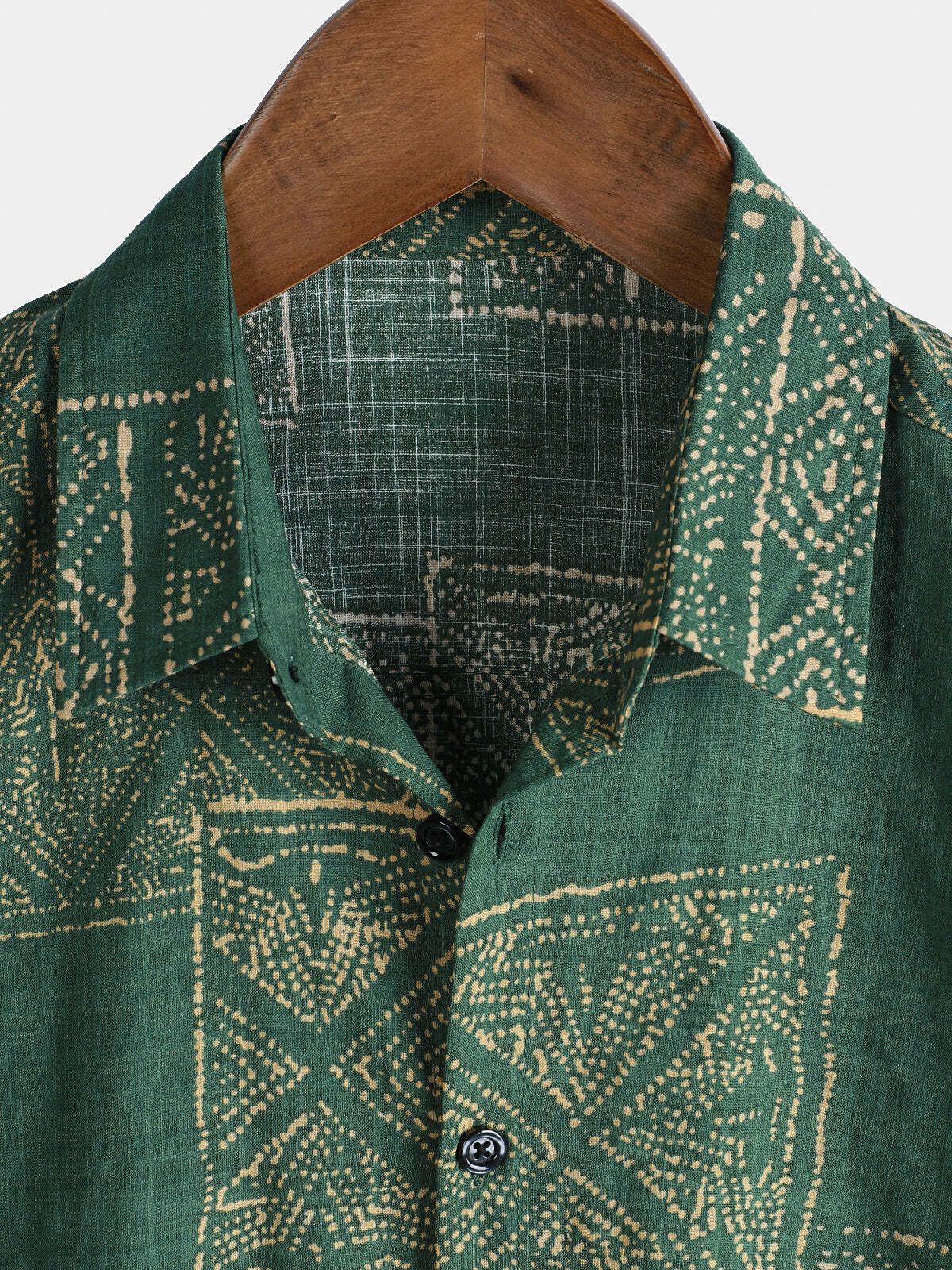 Men's Green Vintage Print Breathable Cotton Short Sleeve Shirt