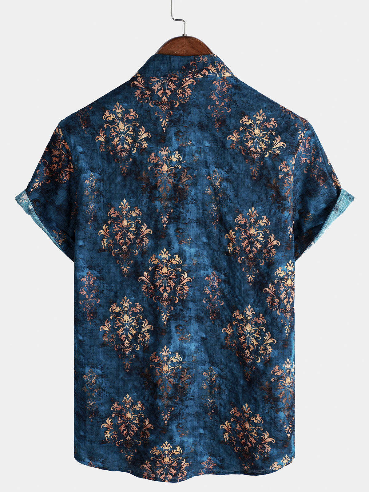 Men's Blue Retro Summer Short Sleeve Button Up Shirt