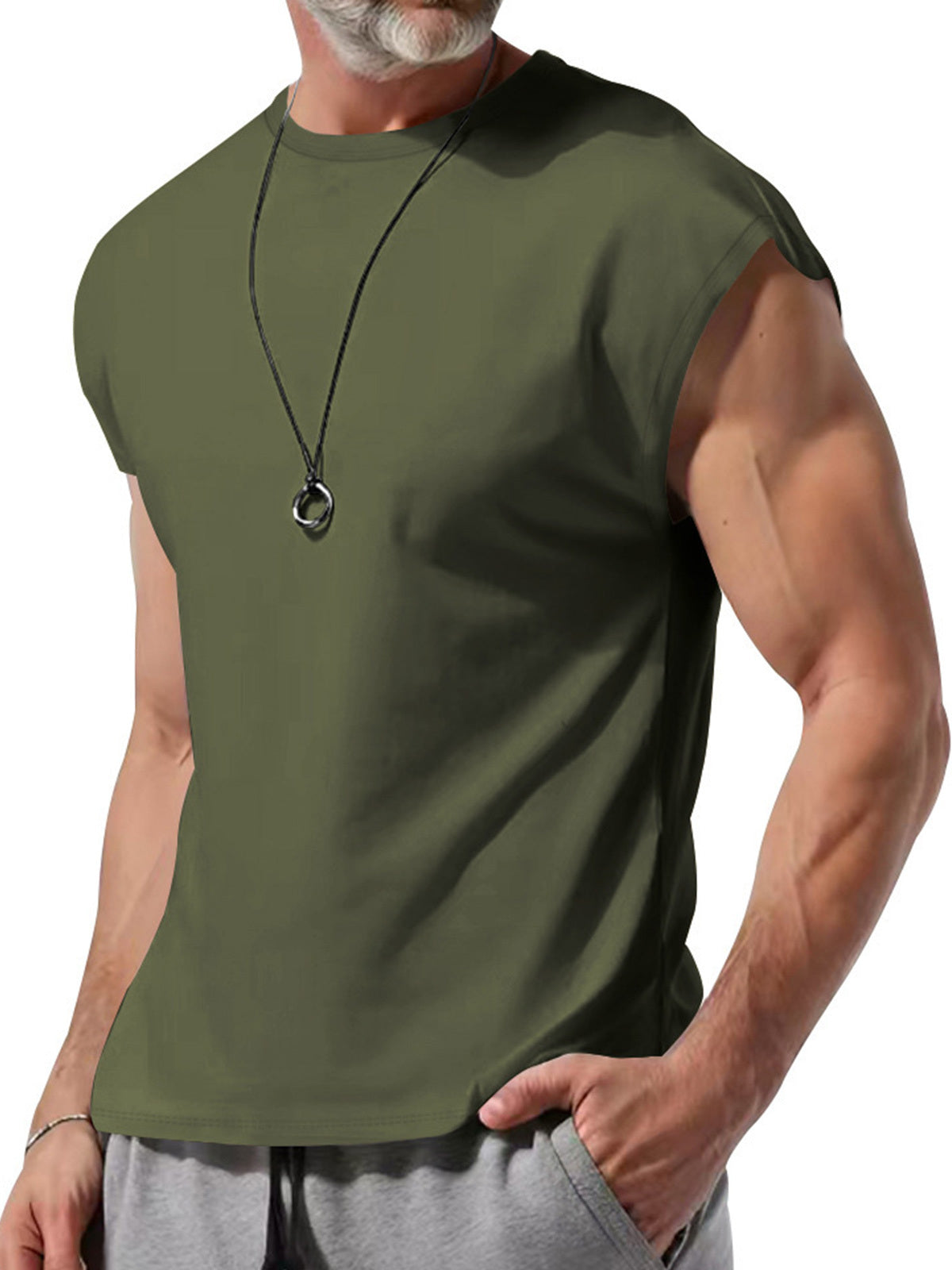 Men's Summer Round Neck Solid Color Sleeveless Tank Top T-Shirt