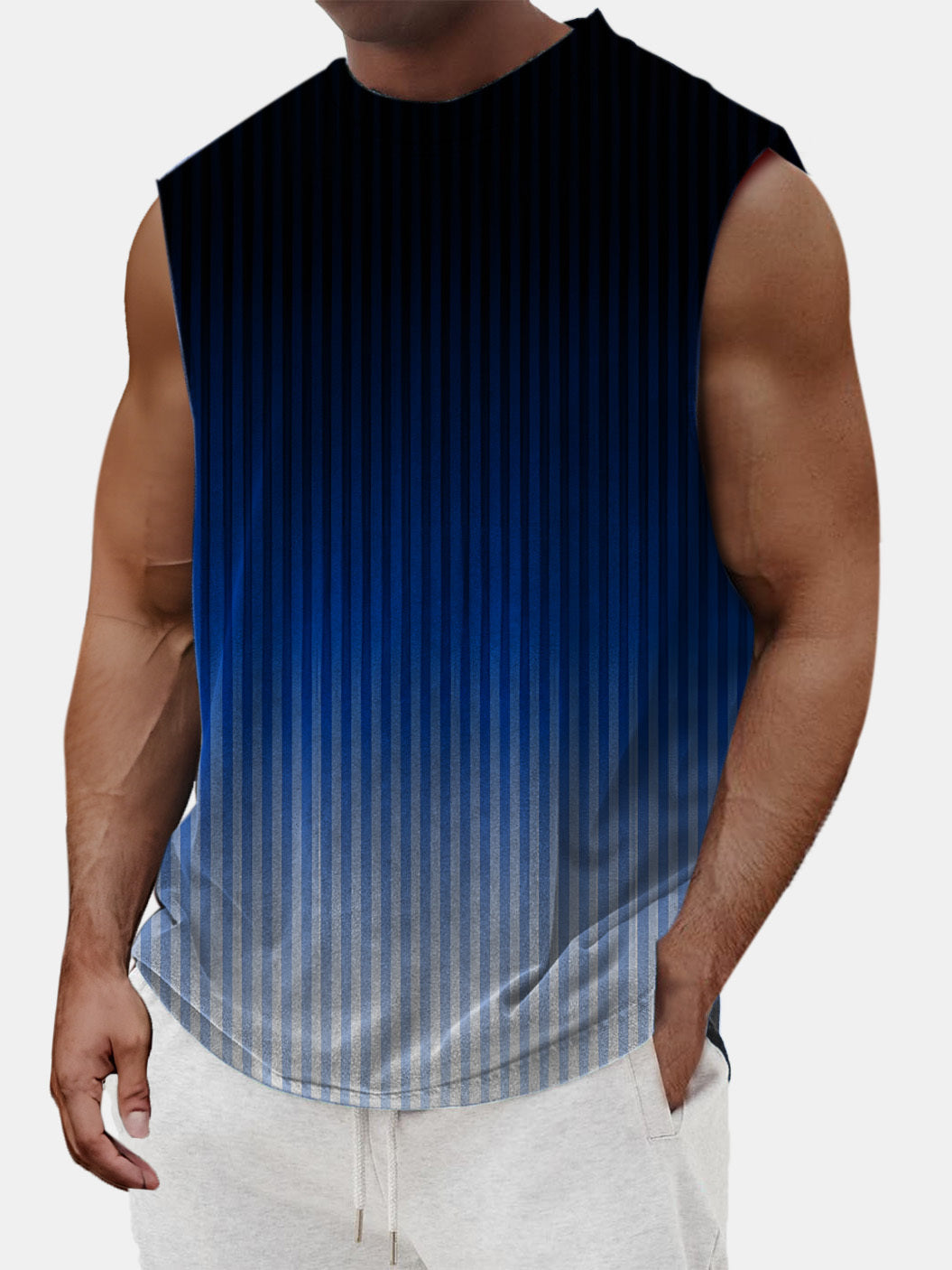 Men's Summer Casual Vertical Stripe Gradient Sleeveless T-shirt