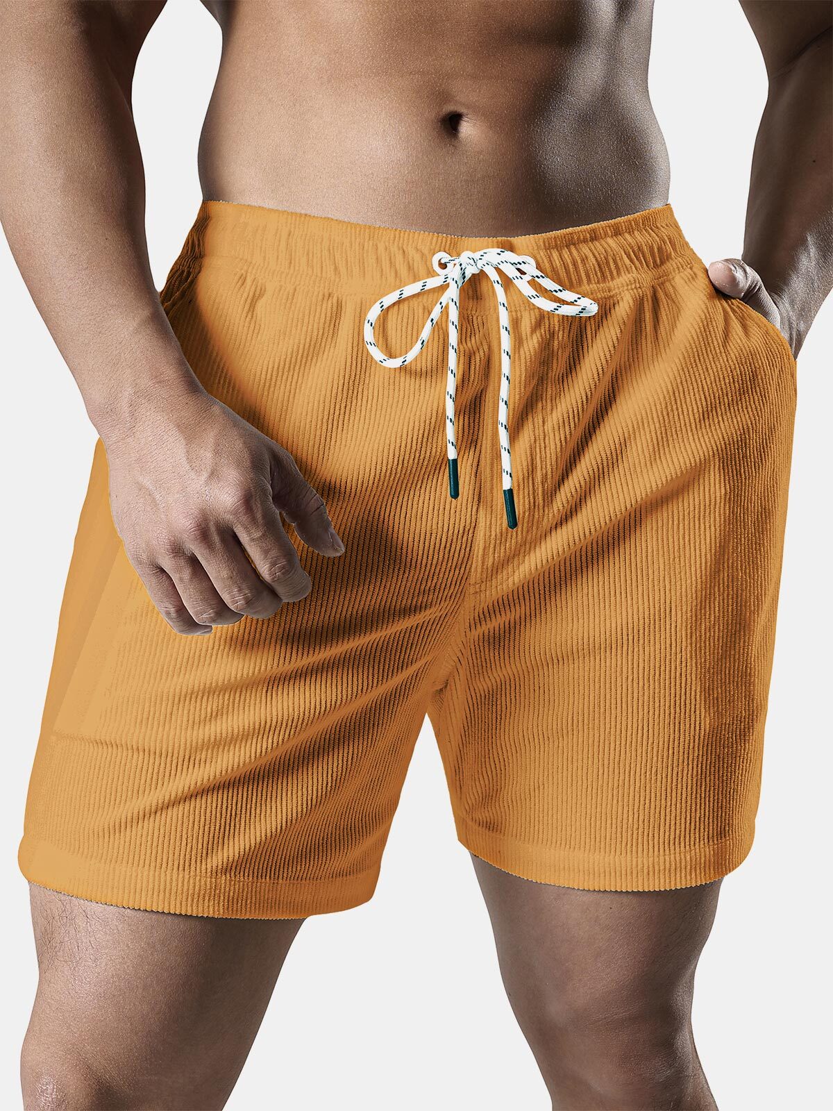 Men's Casual Drawstring Corduroy Pocket Shorts