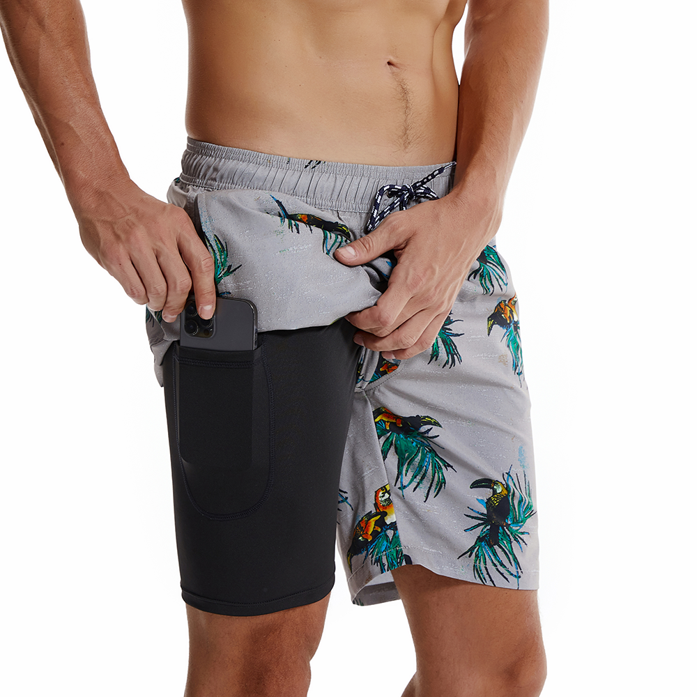 Men's Shark Print Red Quick Dry Beach Shorts Swim Trunks