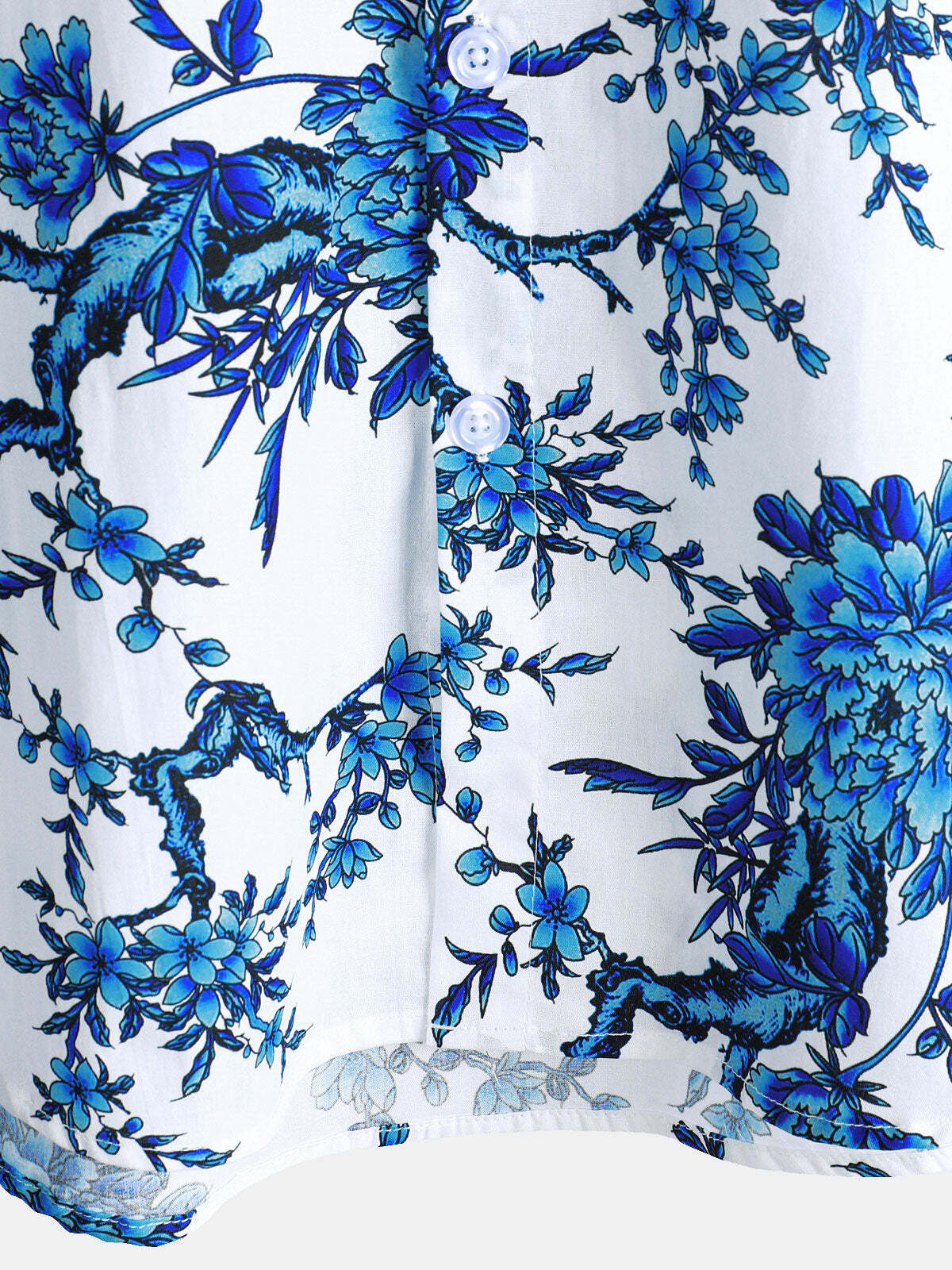 Men's Blue Blossom Holiday Cotton Short Sleeve Shirt