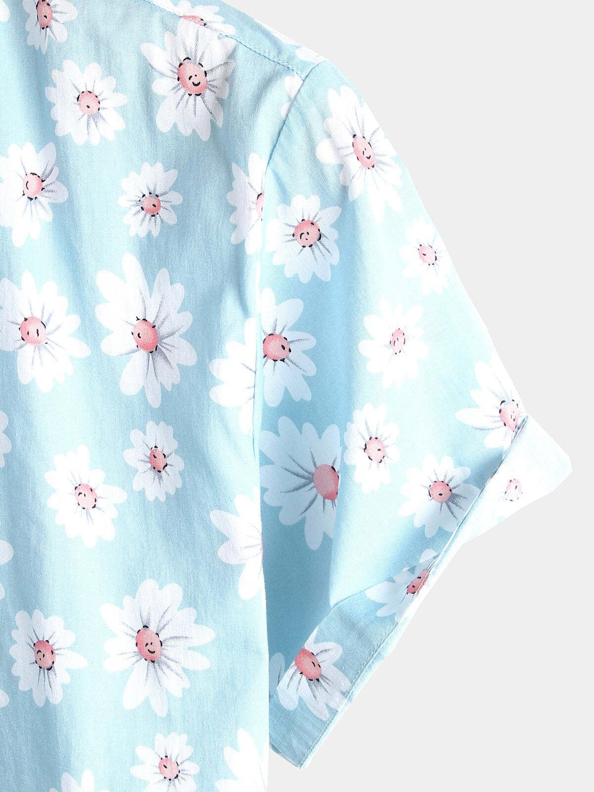 Men's Floral Daisy Print Tropical Hawaiian Cotton Flower Shirt