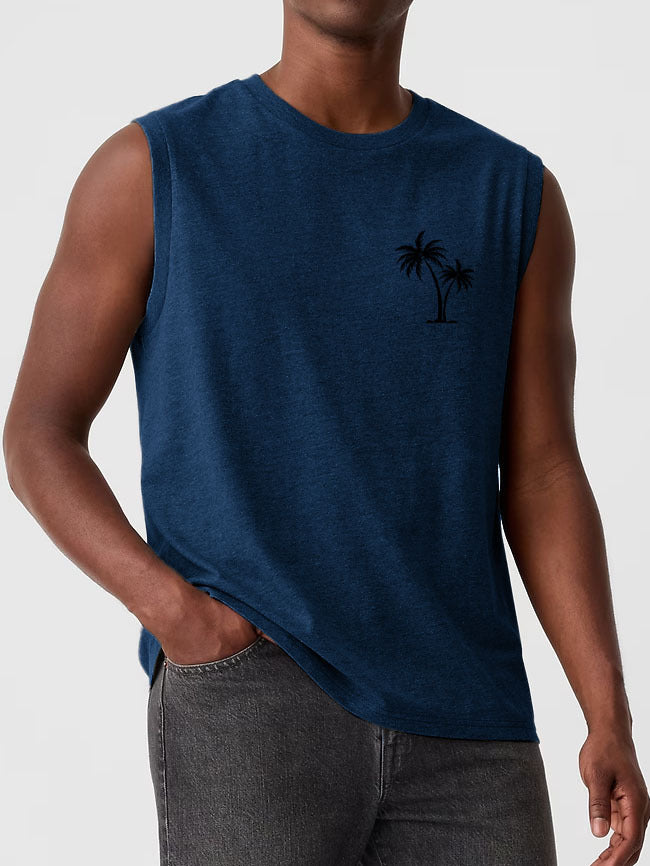 Men's Hawaiian Coconut Print Casual Comfortable Sleeveless T-Shirt