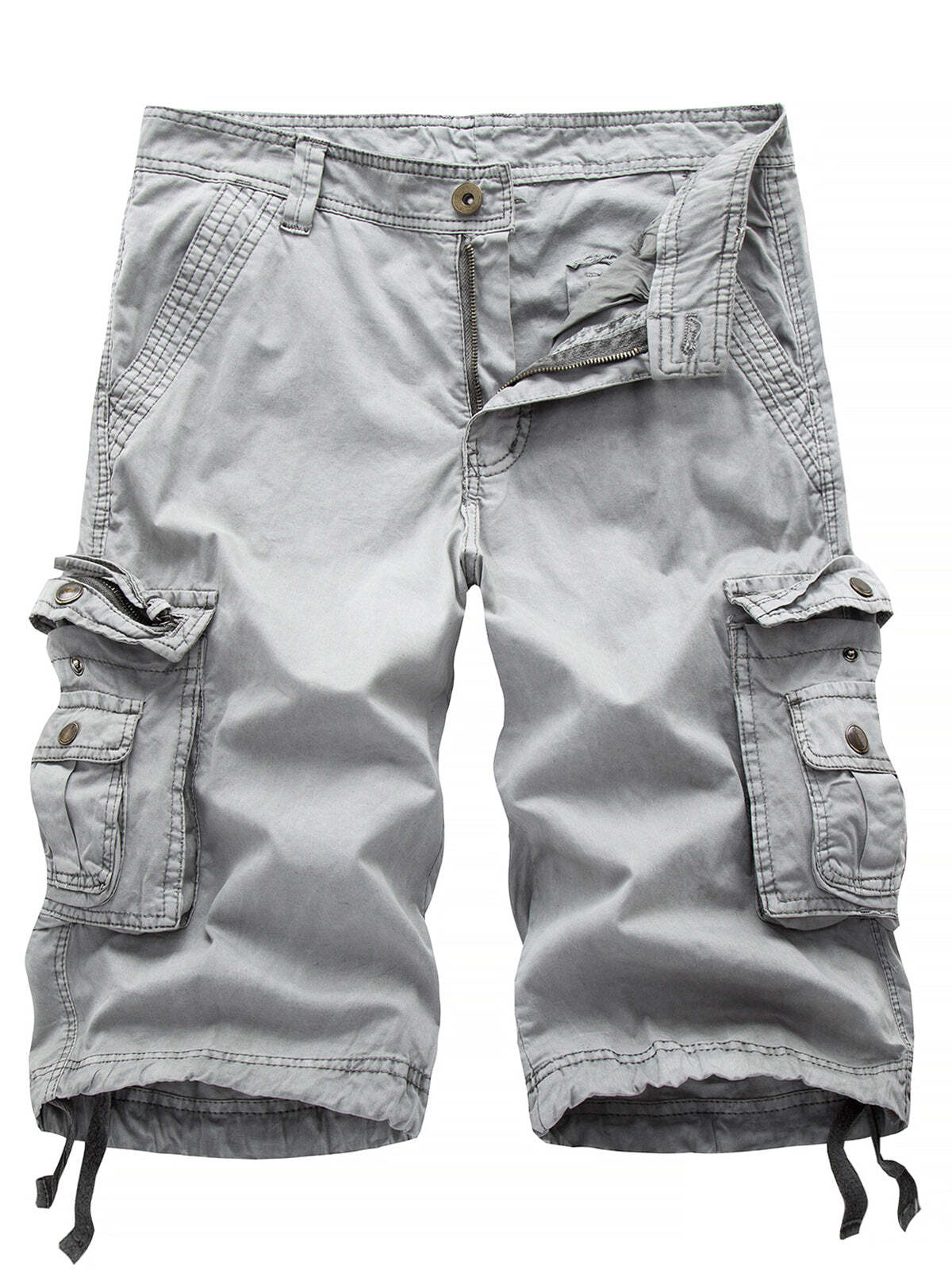 Men's Plus Size Solid Color Casual Outdoor Multi-Pocket Cotton Shorts
