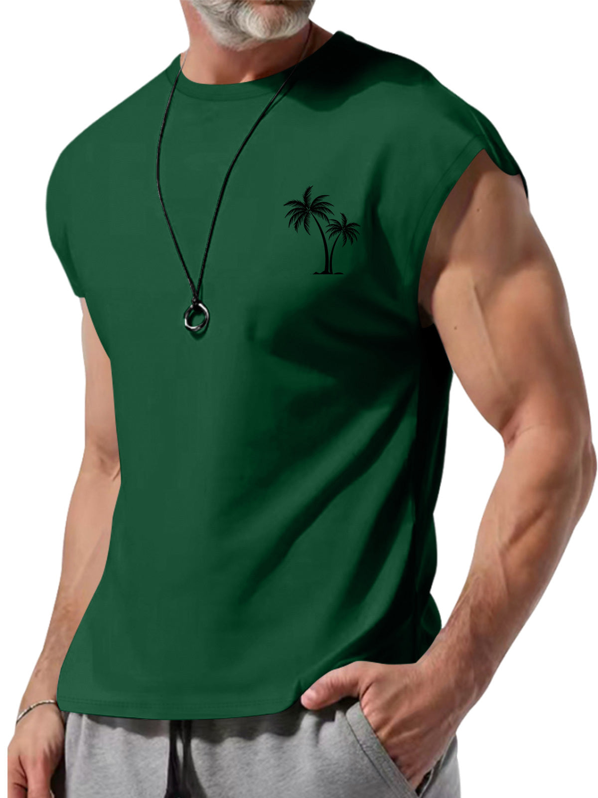Men's Summer Round Neck Coconut Print Sleeveless Vest