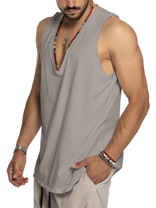 Men's summer sunshine cotton V-neck casual solid color sleeveless vest