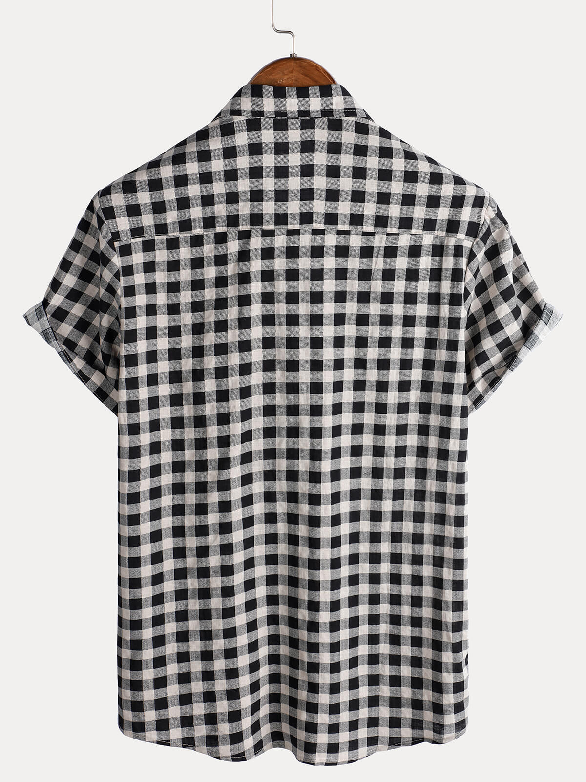 Men's Black Check Print Cotton Pocket Short Sleeve Shirt