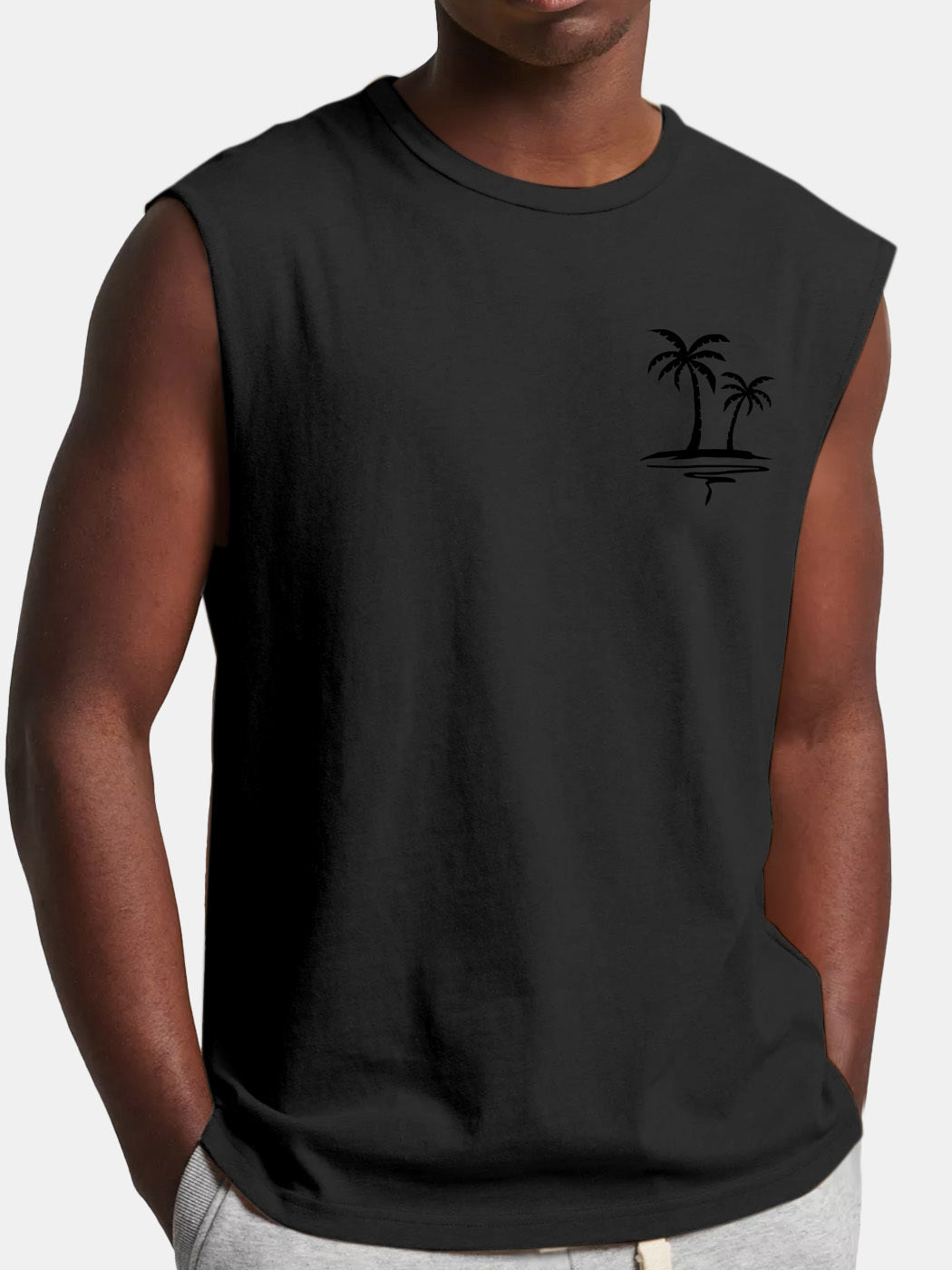 Men's Comfortable And Casual Solid Color Coconut Print Sleeveless T-shirt