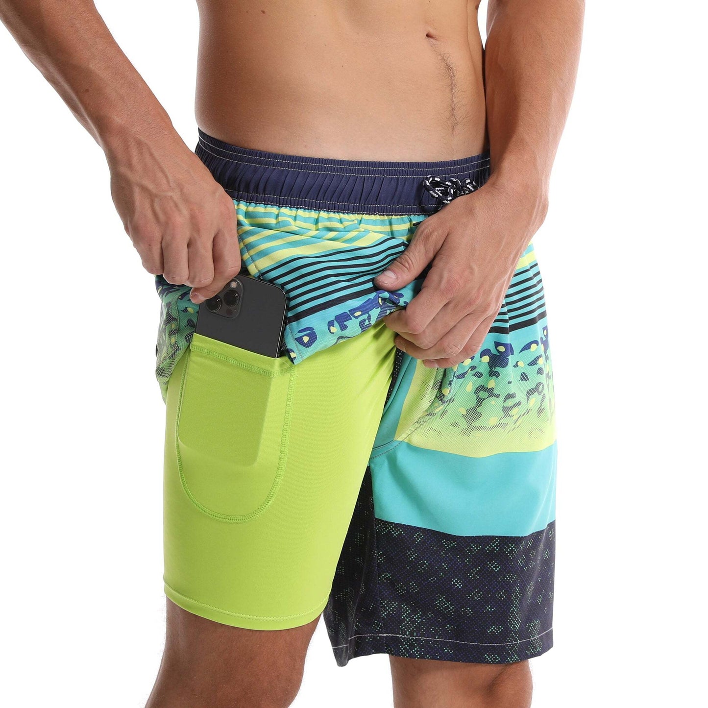 Men's Shark Print Red Quick Dry Beach Shorts Swim Trunks