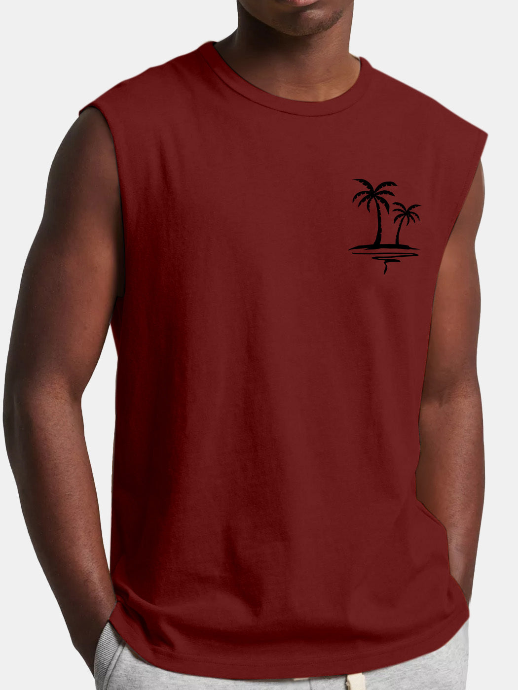 Men's Comfortable And Casual Solid Color Coconut Print Sleeveless T-shirt