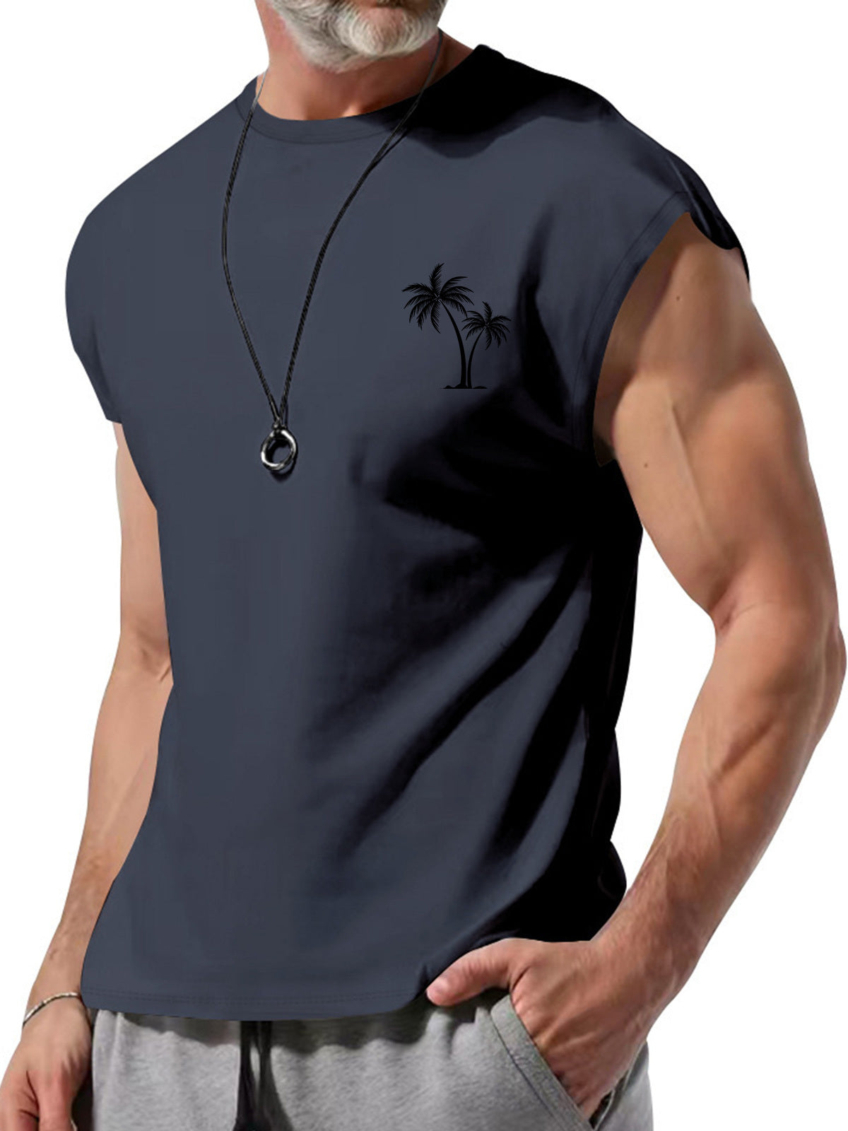 Men's Summer Round Neck Coconut Print Sleeveless Vest