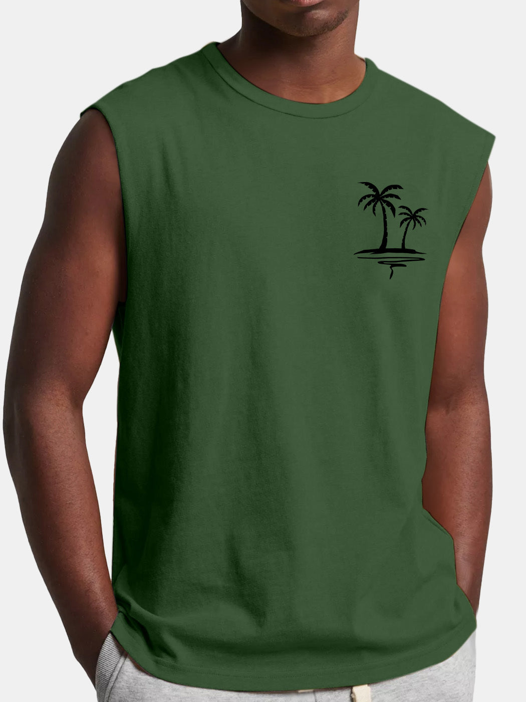 Men's Comfortable And Casual Solid Color Coconut Print Sleeveless T-shirt