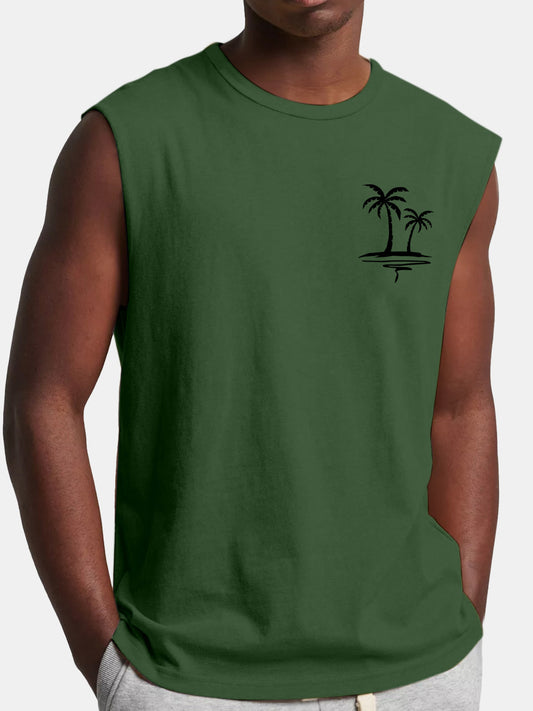 Men's Comfortable And Casual Solid Color Coconut Print Sleeveless T-shirt