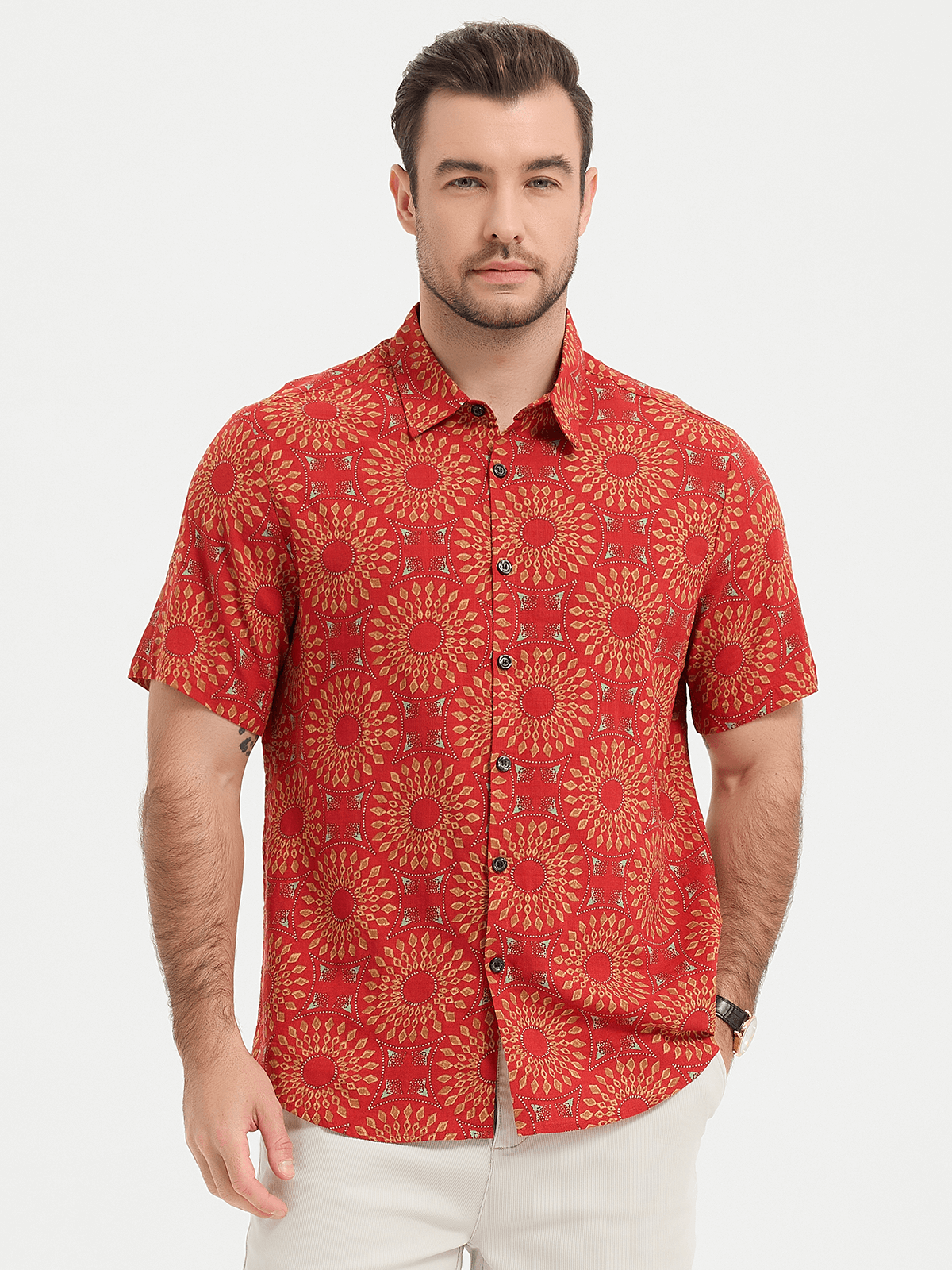 Men's Casual Retro Print Short Sleeve Shirt