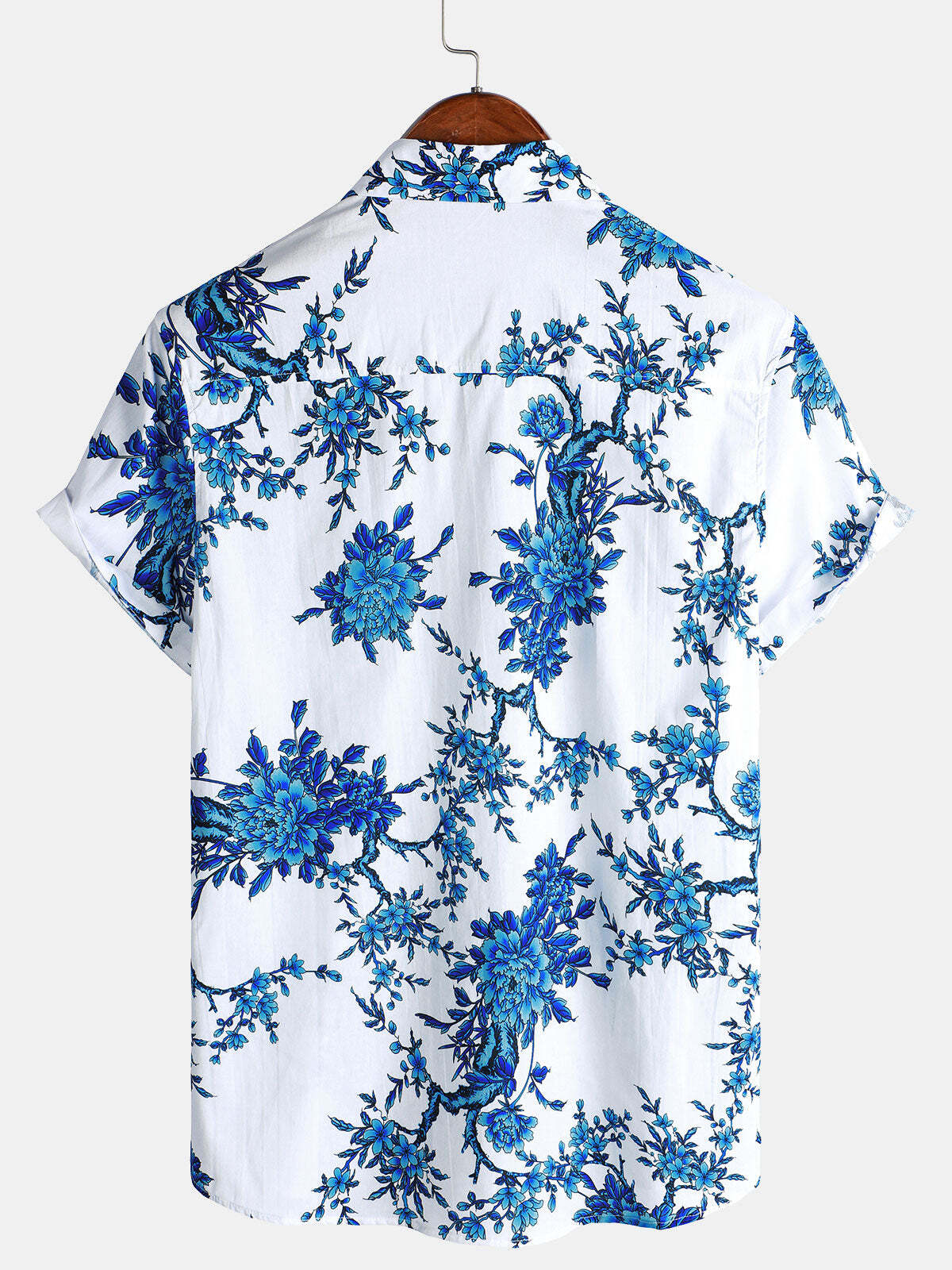 Men's Blue Blossom Holiday Cotton Short Sleeve Shirt