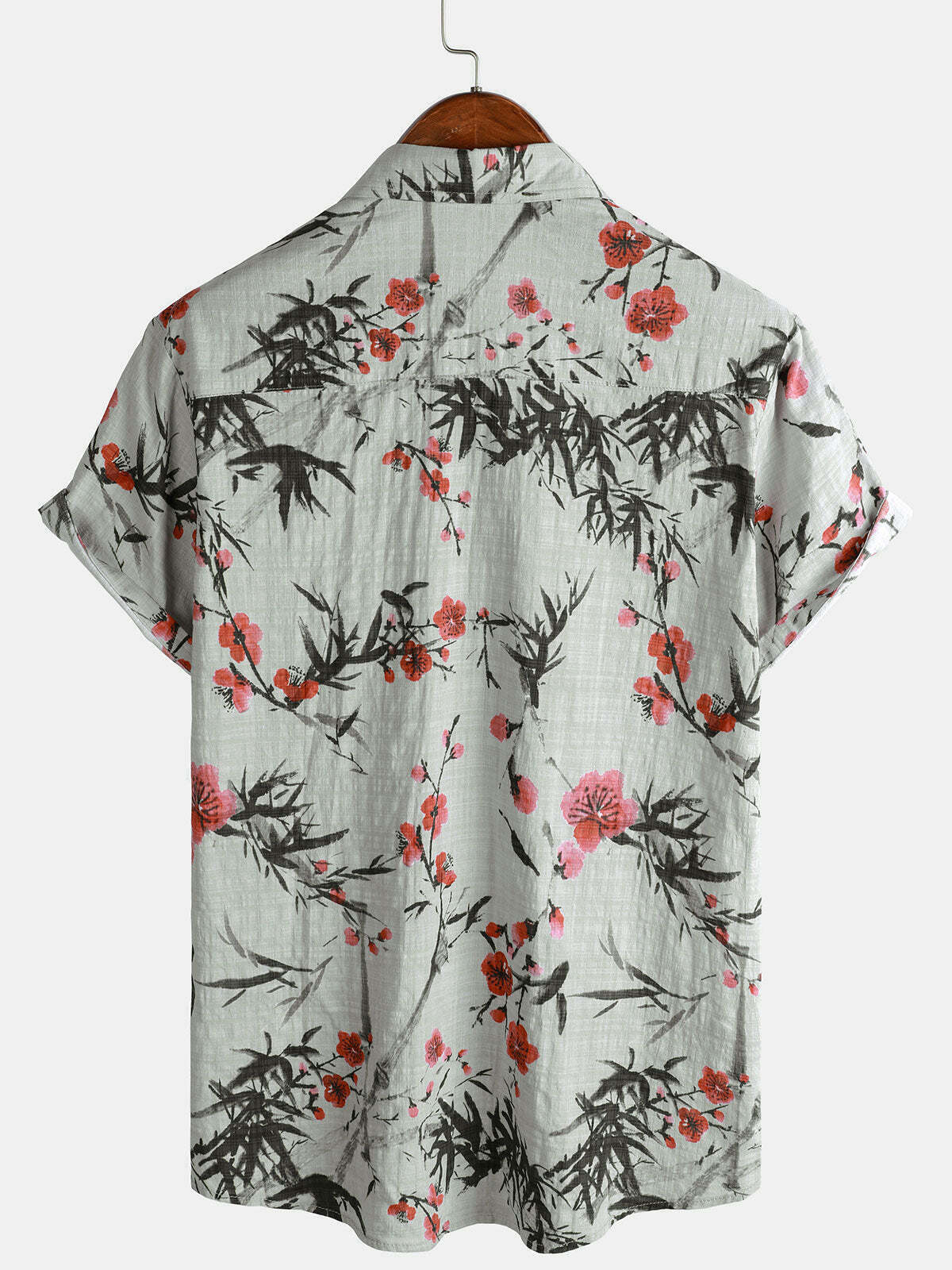 Men's Retro Red Blossom Holiday Summer Short Sleeve Shirt