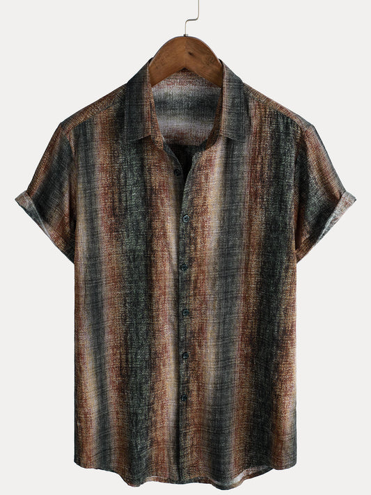 Men's Casual Retro Striped Print Holiday Short Sleeve Shirt