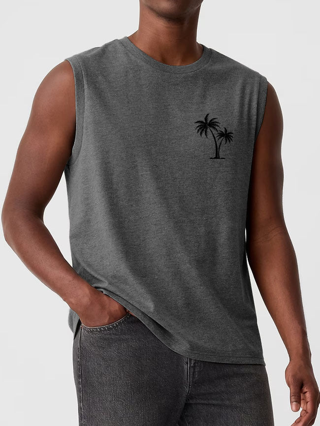 Men's Hawaiian Coconut Print Casual Comfortable Sleeveless T-Shirt