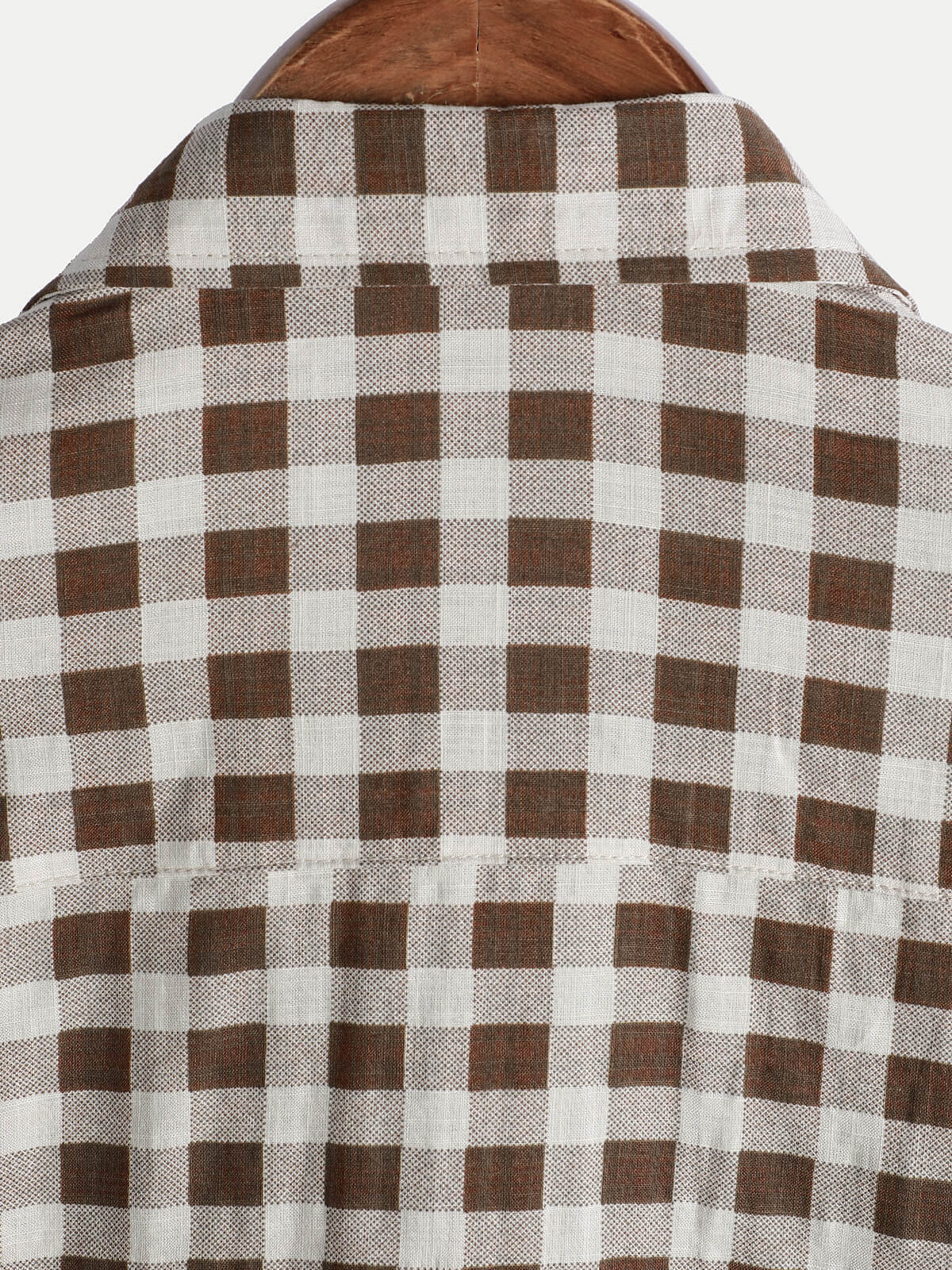 Men's Brown Check Print Cotton Pocket Short Sleeve Shirt