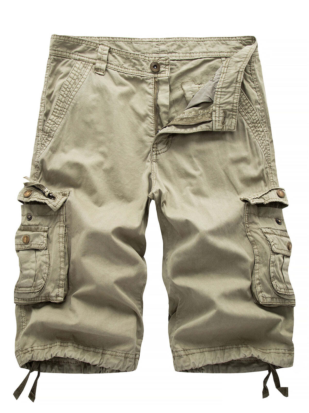 Men's Plus Size Solid Color Casual Outdoor Multi-Pocket Cotton Shorts